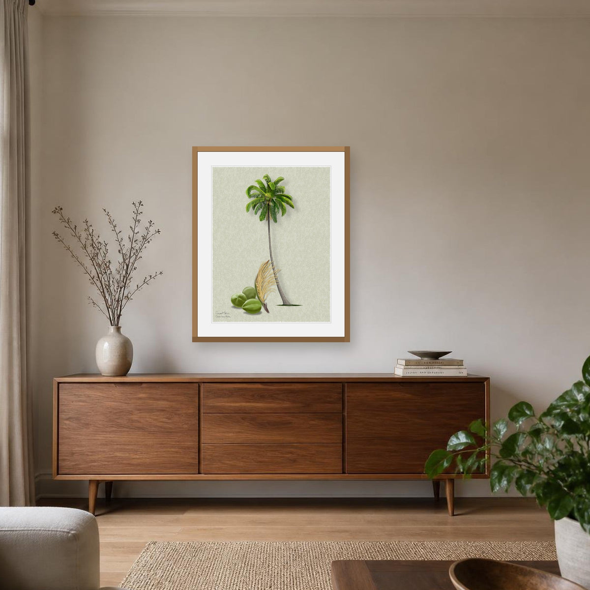 Coconut Palm Signature print framed on a wall