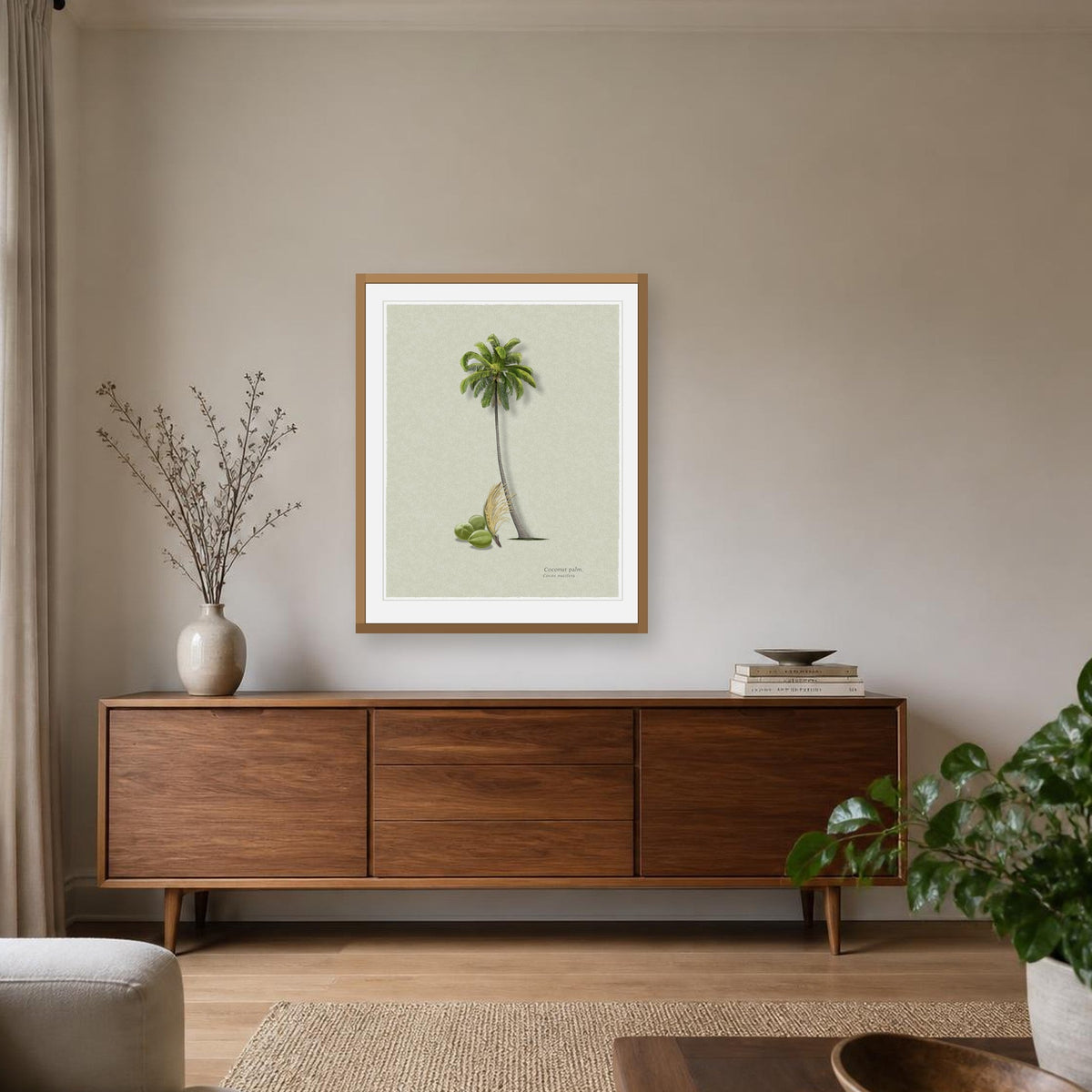 Coconut Palm print framed in a room
