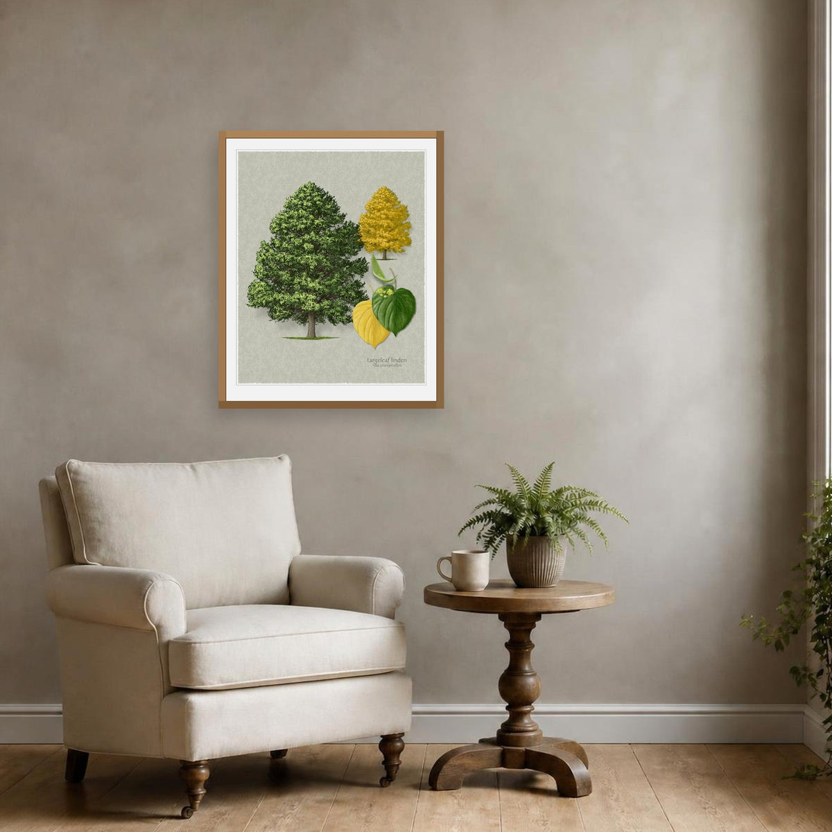 Largeleaf Linden print framed in a room