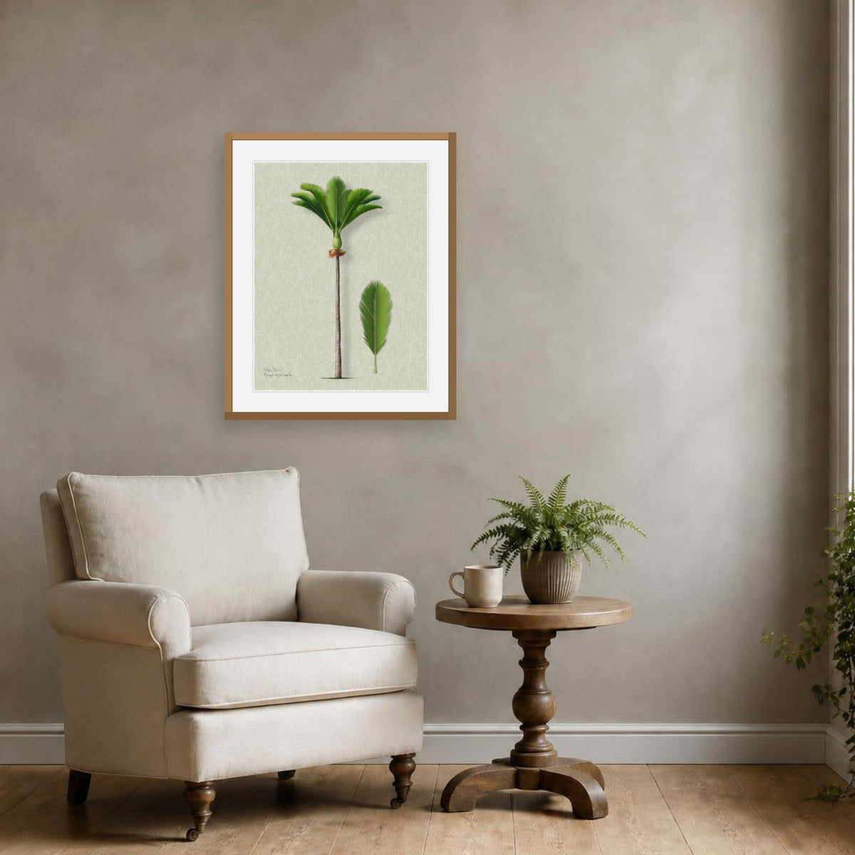 Nikau Palm Signature print framed on a wall